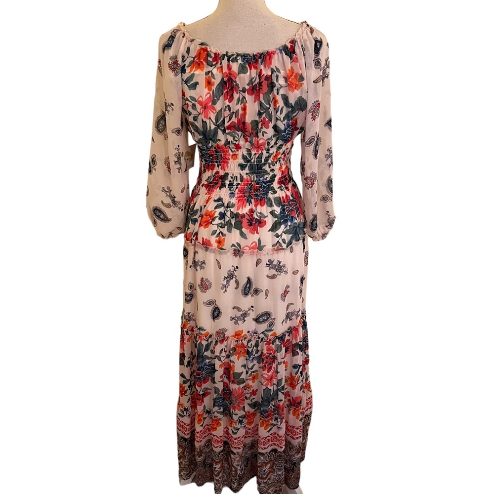 Fig & Flower Floral Block Print Vero Off the Shoulder Smocked Waist Maxi Dress - Picture 8 of 15